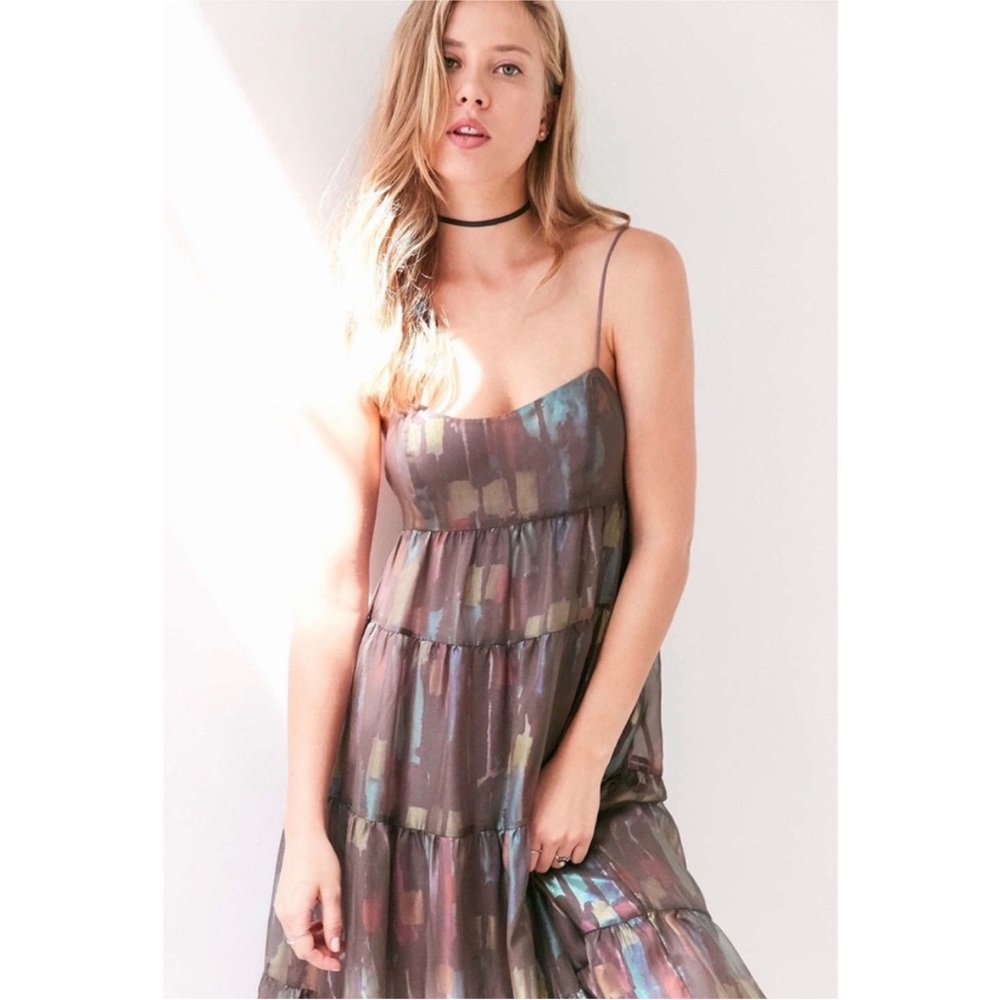 Urban Outfitters Brown Multicolor Ecote Alora Tiered Dress • Size Small - Picture 2 of 8